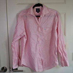 Façonnable Women's Button Down in Pink‎ Stripe Size M 100% Cotton Made in USA